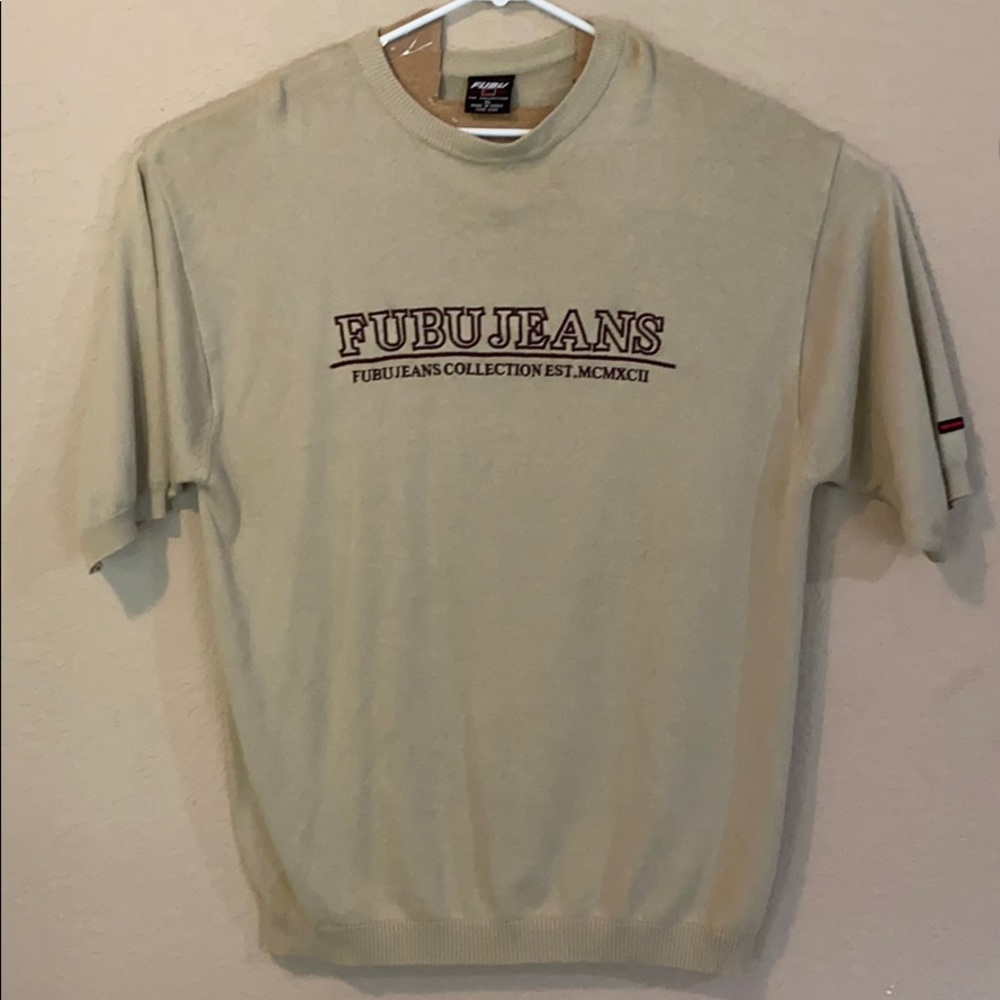 Vintage FUBU Jeans Short Sleeved Sweater XL Beige